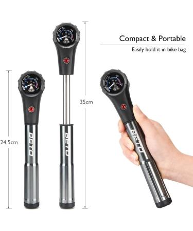 Beto MTB Bike Tire & Shock Pump - 300psi High Pressure for Rear Shock & Suspension Fork - Schrader/Presta Valve Adapter - Dial Gauge & Bleed Valve Included - Buy Online on GoSupps.com