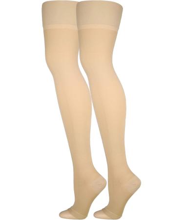 Truform 20-30 mmHg Thigh High Compression Stockings for Men & Women - Open Toe Beige X-Large - Best Support & Comfort - Buy Online on GoSupps.com