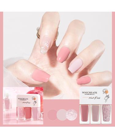 Nail Polish Nail Varnish Pink Nude Glitter 3 -in-1 Nail Polish Quick Dry Breathable French Manicure Natural Elegant Non-toxic No UV Needed Nail Polishes for Woman Home DIY Nail Art Gift - Buy Online on GoSupps.com