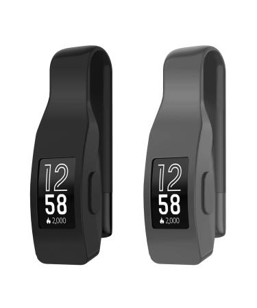 EEweca 2-Pack Clip for Fitbit Inspire or Inspire HR Holder Accessory, Black+Gray (not for inspire 2)