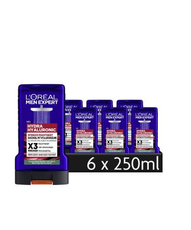 L'Oreal Paris Men Expert L'Oreal Men Expert Body Wash & Shampoo with Hyaluronic Acid for Men Bath Shower to Cleanse Body Hair and Face Hydrating Body Care with Hyaluronic Acid 6x250