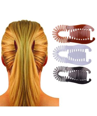 New Banana Hair Clips for Women - 3Pcs Banana Clips Hair for Thick Hair Plastic Interlocking Banana Clip Soft Bendable Hair Combs Clincher Ponytail Styling Tools (3 colors)
