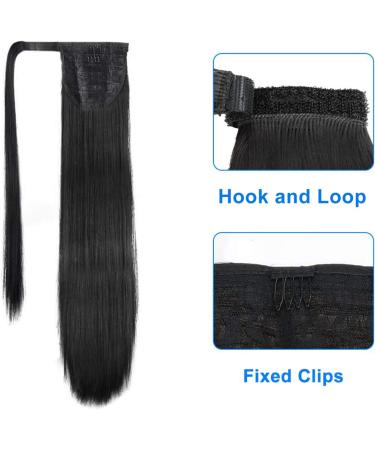 JessLab Long Straight Ponytail Extension and Drawstring Ponytail 24 Inch Heat Resistant Thick Natural Wrap Around Hairpiece Ponytail Wrap Pony Wig with Magic Paste for Women Girl Black - Buy Online on GoSupps.com