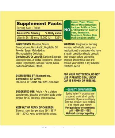 Spring Valley Vitamin D3 5000 IU Fast Dissolve Tablets - 90 Count Strawberry Flavor Supplement - Buy Online on GoSupps.com