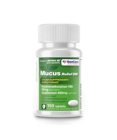 GenCare - Mucus Relief DM (150 Count Value Bottle) Dextromethorphan HBr 20mg Guaifenesin 400mg | Generic Mucus Relief DM | Immediate Release Uncoated Cough & Mucus Expectorant Pill
