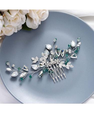 Yean Silver Opal Crystal Bride Wedding Hair Comb - Floral Hair Accessories for Women - Buy Online on GoSupps.com