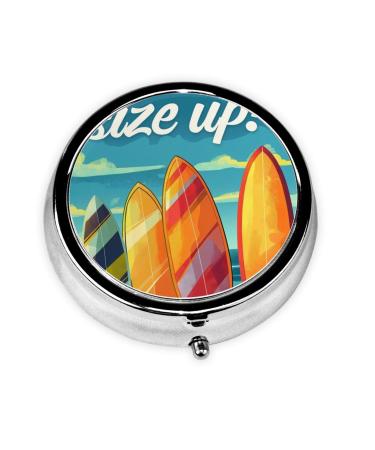 Beach and Surfboard Portable Metal Pill Box Round Mini 3-Compartment Plastic Insert hinged Fastening Design Suitable for Small Pills Must-Have for Travel Black