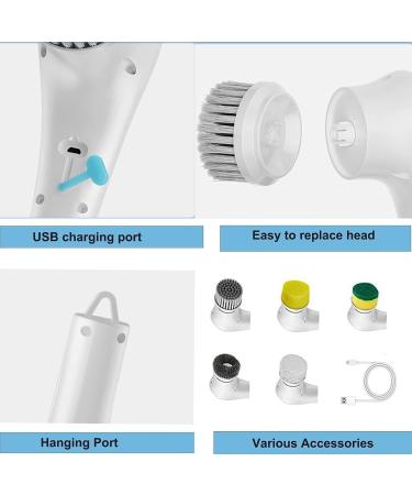 Portable Hand Scrubber with 5 Changing Heads Cleaning Brush Electric USB Charging 360 Vibration Cleaning Cleaning Spin Brush for Cleaning Tile Floor Window - Buy Online on GoSupps.com