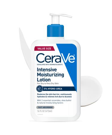 CeraVe Intensive Moisturizing Lotion Hydro-Urea + Shea Butter Body Lotion For Dry Skin Relieves Signs Of Extra Dry Skin Non Greasy Hydrating Cream For Rough Tight Red & Itchy Skin 16oz 16 Fl Oz (Pack of 1)