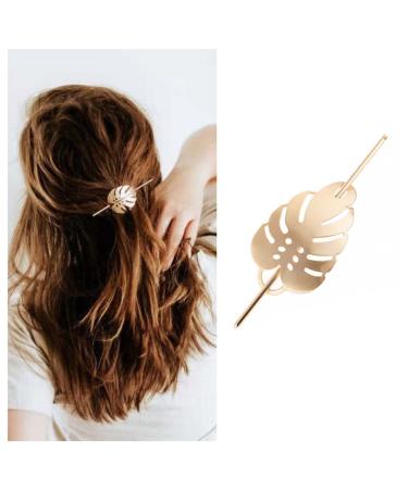 Yheakne Vintage Leaf Hair Slide Clip Metal Hair Bun Cuff Leaf Bun Holder Cage Gold Hair Holder Clip Pin Leaf Hair Stick Holder Alloy Hair Fork Decorative Hair Accessories for Women and Girls (Gold)