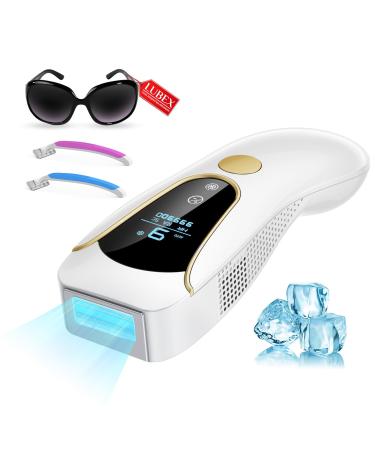 LUBEX IPL Hair Removal Device Ice Cooling System 3-in-1 Functions HR/SC/RA Laser Hair Removal Device 9 Energy Levels 999 900 Flashes Painless Hair Removal for Face Bikini Line Women Men A-white
