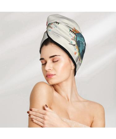 Travel Around The World -Microfiber Hair Towel Super Absorbent Quick Dry Hair Turbans For Wet Hair Drying Hair Bonnet Cap For Curly Long Thick Hair Hair Towel Wrap With Button For Women Girls Kids