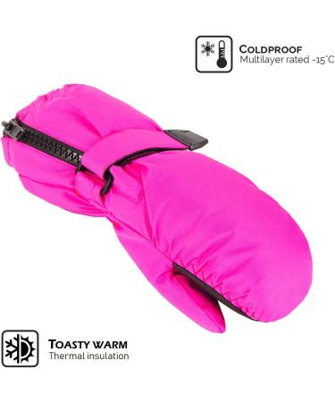Highcamp Waterproof Winter Snow Ski Mitten Gloves with Zipper - Kids XS (1-3 Y) Rosa - Buy Online on GoSupps.com