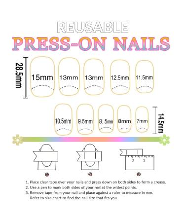 French Tip Press-On Nails - Square Short False Nails with Double Line Colour Tips | Rainbow Acrylic Squoval Design - DIY Full Cover Manicure for Women & Girls - Buy Online on GoSupps.com