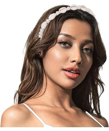 Flayem Pearls Shell Headband Silver Narrow Mental Hair Band Beach Wedding Holiday Bridal Hair Hoop for Women and Girls (White Pearls) - Buy Online on GoSupps.com