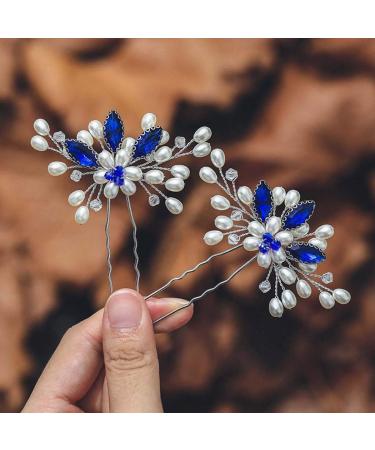 Vakkery Wedding Hairpins Pearl Wedding Headpiece Crystal Bridal Hair Accessories for Women and Girls (Blue) - Buy Online on GoSupps.com