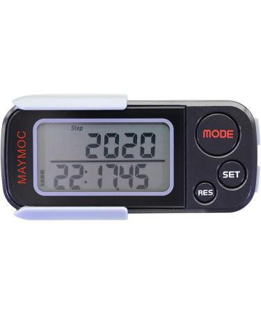 Maymoc Walking 3D step counter with clip and belt 30 days of memory precise pedometer walking distance miles/km calorie counter daily target monitor training time