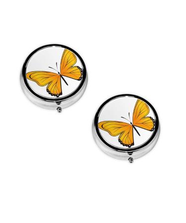 (Pretty Butterfly Print) Round Pill Box 3 Compartment Pill Box Mini Decorative Pocket Purse Portable Travel Medicine Tablet Vitamin Holder Organizer Pill Case
