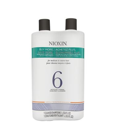 Nioxin System 6 Cleanser & Scalp Therapy Liter Duo 33.8 oz for Medium/Coarse Natural Noticeably Thinning Hair