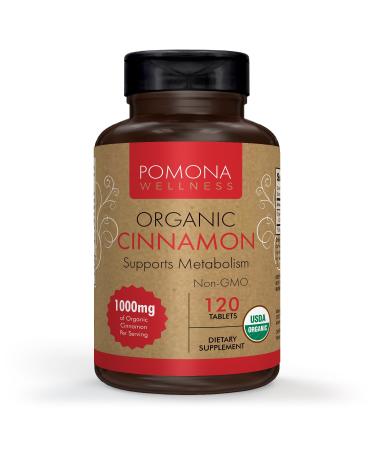 Pomona Wellness Organic Cinnamon Supplement 1 000 mg of Cinnamon Per Serving Promotes Metabolism Blood Sugar and Cardiovascular Heart Health USDA Organic Non-GMO 120 Tablet Bottle 120 Count (Pack of 1)