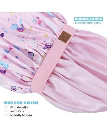 Kids Satin Sleep Cap 2 Pack - Unicorn & Black | Adjustable Silk Hair Bonnet for Babies & Toddlers with Curly Hair - Buy Online on GoSupps.com