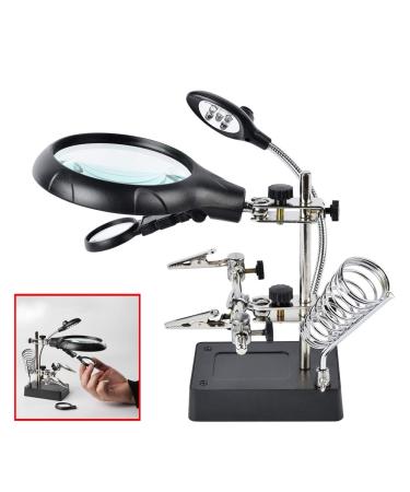 Beileshi 2.5X 7.5X 10X LED Light Helping Hands Magnifier Soldering Station,Magnifying Glass Stand with Auxiliary Clamp and Alligator Clips 2.5x+7.5x+10x