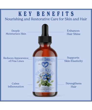 Natural Born Oils Borage Seed Oil 8oz Organic Cold-Pressed Carrier Oil Omega-6 Rich Skin Moisturizer Hair Health Enhancer - Buy Online on GoSupps.com