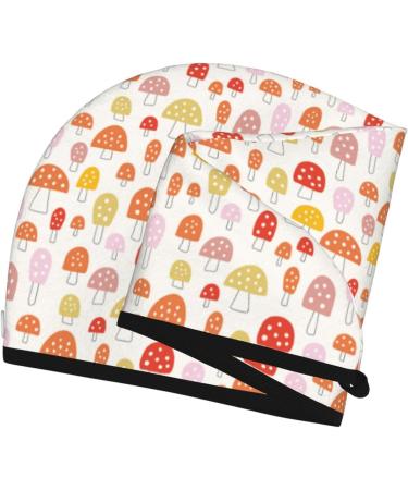 Hair Towel Wrap - Quick Drying Towel Turban with Button | Cute Cartoon Mushrooms Design - Buy Online on GoSupps.com