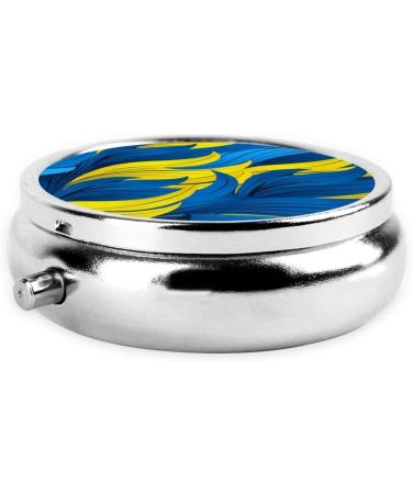 Blue-Yellow Portable Metal Pill Box - Round Mini 3-Compartment Hinged Design for Small Pills - Travel Essential - Buy Online on GoSupps.com