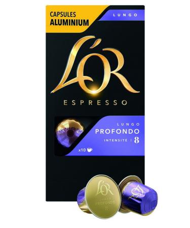 L'Or Espresso Café Lungo Profondo - Intensity 8 - 10 Aluminum Capsules Compatible with Nespresso®* Machines