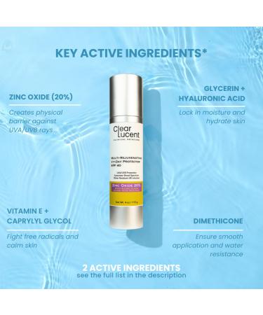 Multi Rejuvenating Vit-Day Protector Sunscreen SPF 40 20% Zinc Oxide Mineral Face Sunscreen | Invisible Reef-Safe Water-Resistant Hydrating SPF with Hyaluronic Acid | 4.0 oz - Buy Online on GoSupps.com