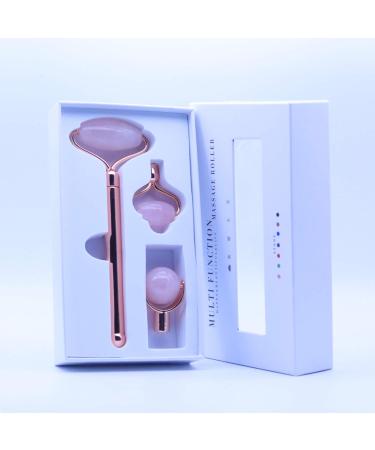 Jade Roller Set with 3 Replaceable Heads | 100% Real Jade & Rose Quartz Facial Tools | Gold Handle Anti-Aging Eye Bag Massage Kit - Buy Online on GoSupps.com