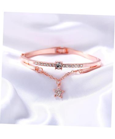 Solustrie Women's Crystal Bracelet Set - High-Quality Rose Gold Strassified Star Jewelry - 3-Piece Simple Design (19.5cm) - Buy Online on GoSupps.com