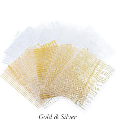 Gold/Silver Nail Art Geometric Pattern Decals Curve Patch 3D Nail Sticker Fake Fingernail Accessories Stripe Lines Nail Paste(Type B gold) Goldtype B - Buy Online on GoSupps.com