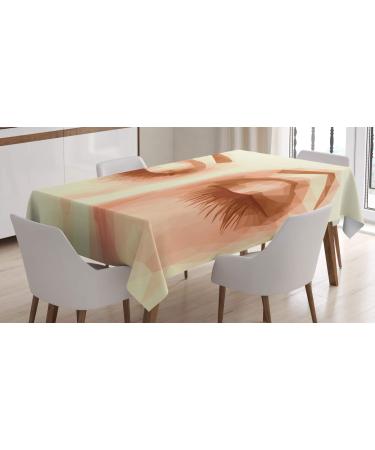 ABAKUHAUS Eyebrow Tablecloth Closed Polygonal Lady Eyes Rectangular Table Linen for Dining Room Kitchen Decor 55" x 80" Cinnamon and Cream