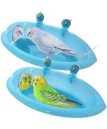 3E Pet Bird Baths with Mirror, Parrot Birdbath Shower Accessories, Parrot Bathroom Bathtub with Mirror, Bird Bath for Small Parrots, Parakeets and Canaries (2 pc) 2 pc blue