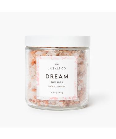 LA SALT CO Aromatherapy Bath Salt Soak  Dream | Mineral-Rich Himalayan Pink Salt  Magnesium Chloride  Organic Farm-Fresh Lavender Buds & Lavender Oil | Promotes Relaxation | 16 oz