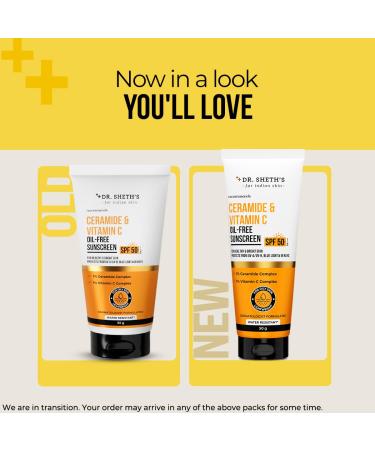 Dr. Sheth's Ceramide & Vitamin C Oil-Free Sunscreen SPF 50+ PA++++ | Non Greasy | For Oily Skin | For Men & Women | 50 g - Buy Online on GoSupps.com