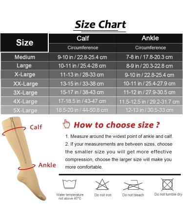 Ailaka Compression Stockings with Zipper for Men & Women - 20-30 mmHg Medical Support Socks for Varicose Veins Edema & Recovery - X-Large Beige (1 Pair) - Buy Online on GoSupps.com