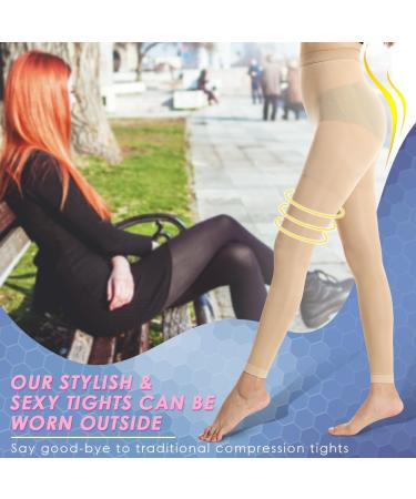 Beister Medical Compression Tights 20-30 mmHg for Men & Women - Footless Graduated Support Pantyhose - High Waist Circulation Leggings for Varicose Veins, Edema, DVT - Beige - Buy Online on GoSupps.com