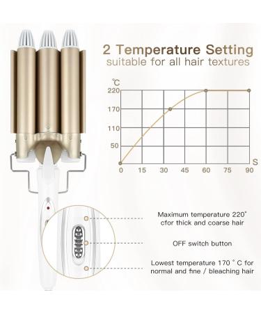 Ten-Tatent 3 Barrel Hair Waver Curling Iron 25mm - 2 Temperatures - Quick Heating - for Long or Short Hair Styling - Heat Resistant Glove - Gold - Buy Online on GoSupps.com