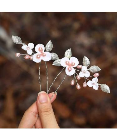 Casdre Silver Pink Pearl Bride Wedding Hair Pins - Bridal Hair Accessories for Women and Girls (Pack of 2) - Buy Online on GoSupps.com