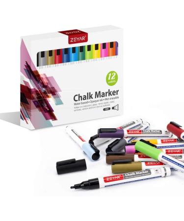ZEYAR Liquid Chalk Marker 12 Colors - 3mm Fine Tip for Detailed Drawing | Writes on Chalkboards, Bistro Boards, Windows | Nonporous Surfaces | Wet Erase Marker - Buy Online on GoSupps.com