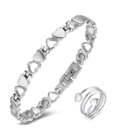 Vicmag Magnetic Bracelet Women Titanium Steel Ultra Strength Magnetic Bracelet Gift with Removal Tool (Silver Love Design) - Buy Online on GoSupps.com
