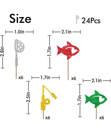 Fishing Cupcake Toppers Fish Cupcake Toppers Trammel/Fishing Net/Fishing Rod Sign Dessert Picks Fisher Fisherman Birthday Party Decoration - Green & Gold Glitter - Buy Online on GoSupps.com