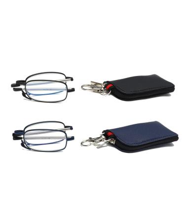 Hubeye Folding Reading Glasses with Keychain Bags Blue Light Blocking Spring Hinge Portable Pocket Readers for Men and Women 1.50 Black/Blue 1.5 Diopters