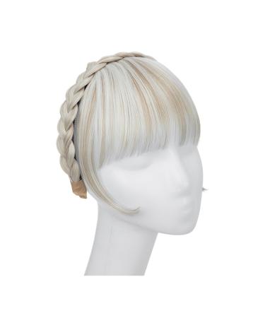 Bangs Hair Synthetic Headband Bangs Extension Fake Hair Blunt Fringe with Long Sides for Women Natural False Black Brown Blonde Bang Hair Extensions(Cold Blonde)