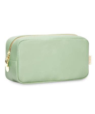 Wandering Nature Makeup Bag for Handbag Small Cosmetic Bag for Purse Travel Make Up Bag for Women with Slip-in Pockets Makeup Pouch Eco Vegan Leather Green (Patent Pending) Green M