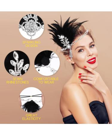 Silver FRCOLOR Flapper Headband 1920's Great Gatsby Vintage Feather Rhinestone Headpiece - Buy Online on GoSupps.com