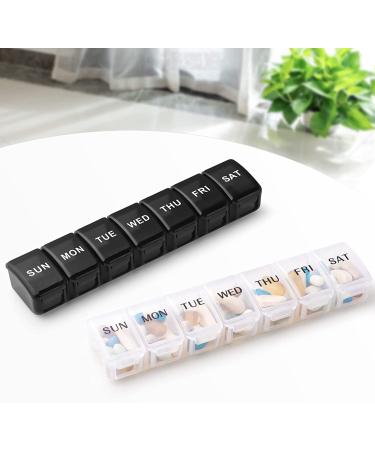 2 Pack Small Pill Organizer for Daily Vitamins - 7 Day AM/PM Pill Box - Travel-Friendly Weekly Medication Case in Black/White - Buy Online on GoSupps.com